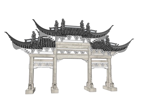 门楼、大牌坊su模型