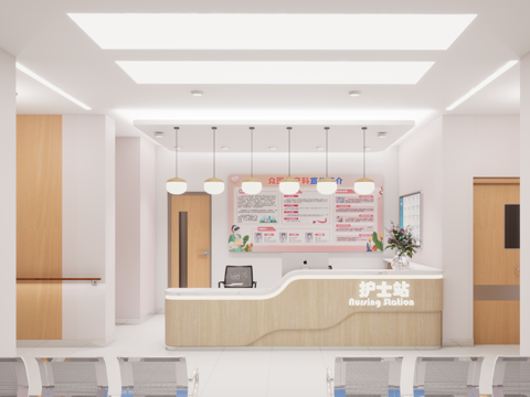 0064护士站 医院前台 咨询台 接待台su模型