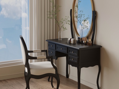 法式复古梳妆台 梳妆椅su模型