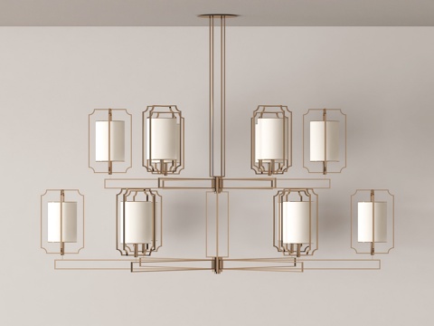  新中式吊灯 金属框架吊灯 布艺灯罩灯 多头吊灯 东方美学灯具3d模型 