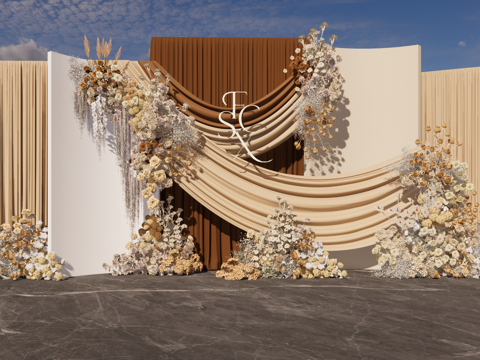 浅香槟小众布幔婚礼美陈su模型