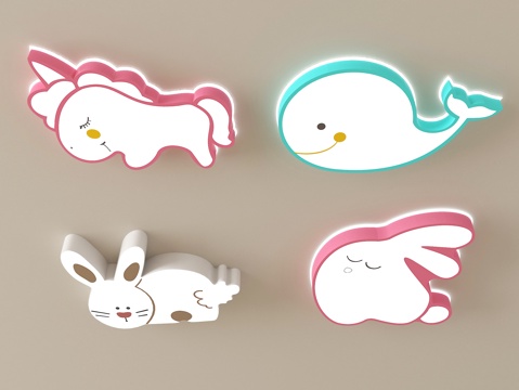 现代儿童卡通动物造型吸顶灯su模型