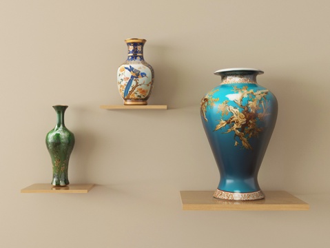  中式陶瓷花瓶摆件3d模型 