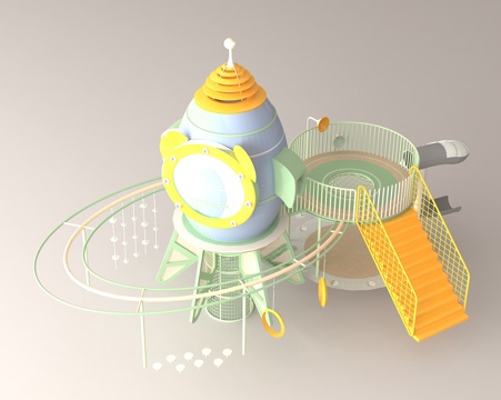 儿童游乐设施 火箭主题滑梯 幼儿园游乐设备 亲子乐园设施su模型