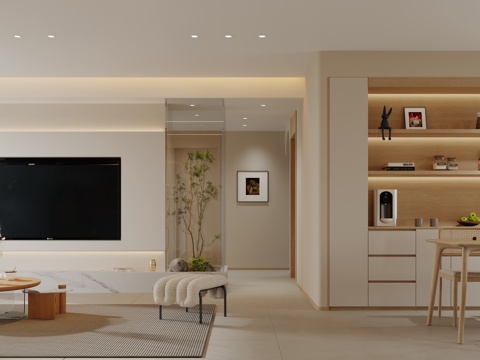  原木风客餐厅3d模型 