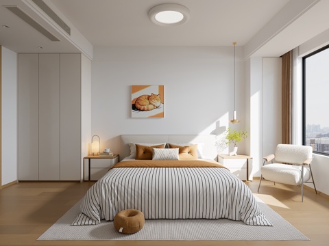 现代原木风卧室su模型