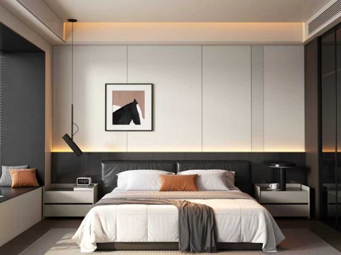  现代卧室 双人床3d模型 