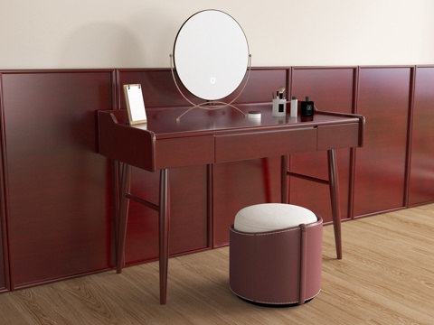 复古梳妆台 化妆镜 化妆品su模型