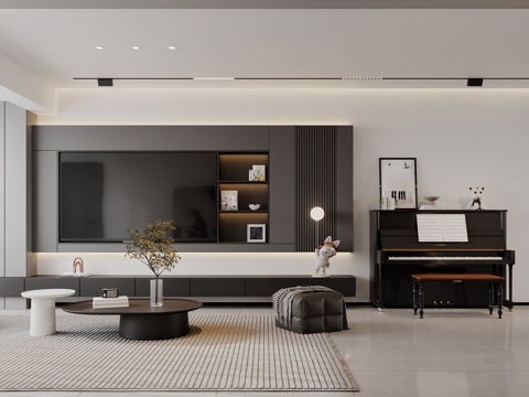  现代黑白灰客餐厅3d模型 