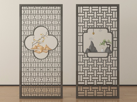  新中式屏风隔断 花格屏风隔断3d模型 