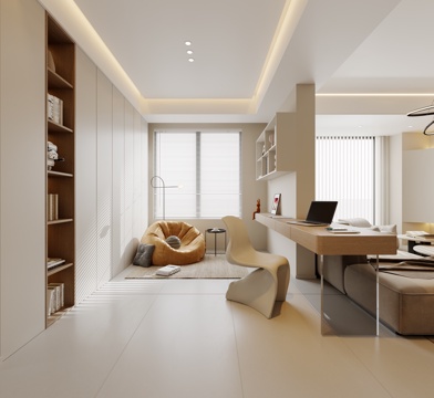  奶油风客餐厅3d模型 