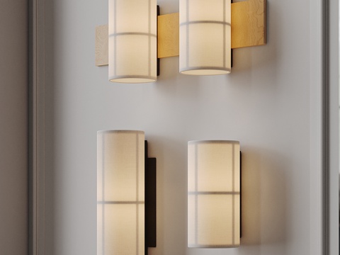 新中式侘寂风壁灯 亚麻布艺壁灯su模型