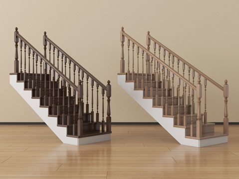 美式楼梯 扶手梯 楼梯栏杆 护栏su模型