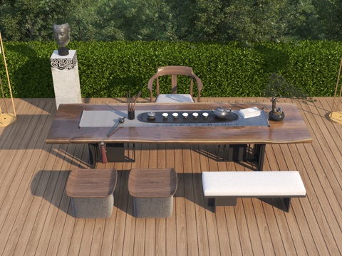  新中式茶桌椅组合3d模型 