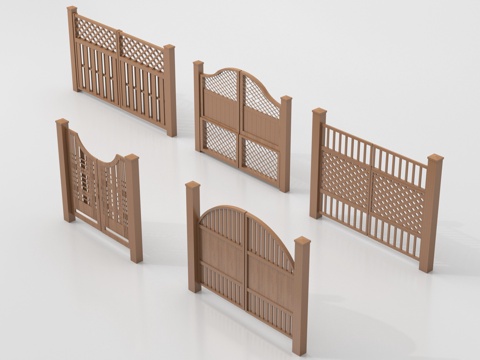 新中式庭院门 格栅门 木栅栏 围栏3d模型 