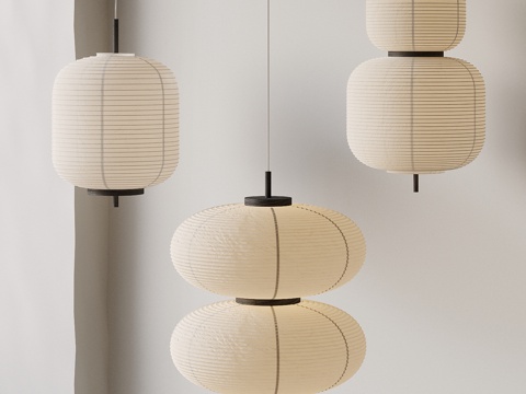 侘寂风日式灯笼 野口勇吊灯 日式吊灯 双层纸灯su模型