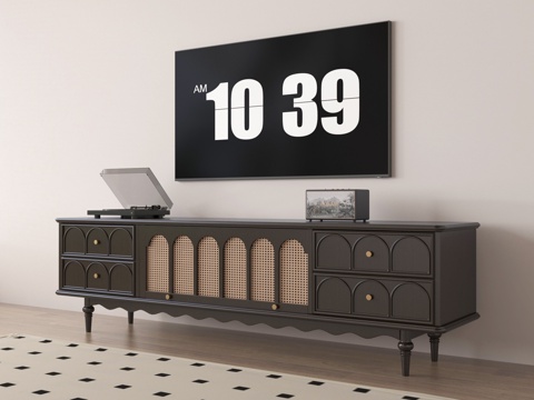  法式复古风电视柜 电视 摆件3d模型 