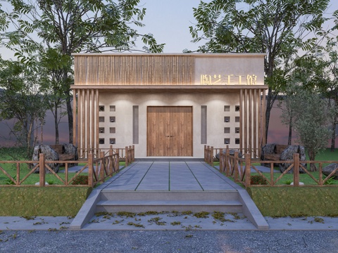  陶艺手工馆门头3d模型 