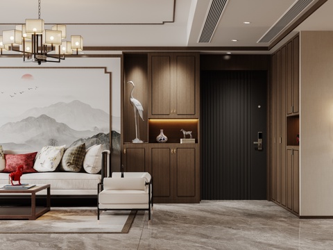  新中式客餐厅3d模型 