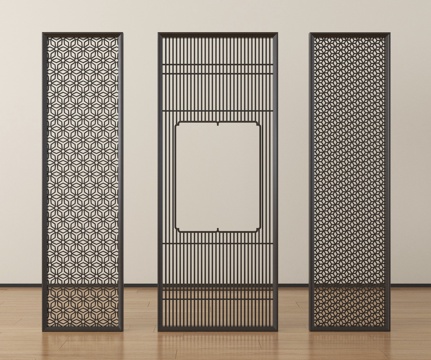  新中式屏风隔断 花格屏风隔断 格栅屏风3d模型 