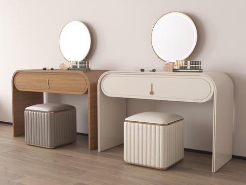 现代法式梳妆台 化妆镜 化妆品su模型