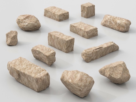  现代石头 景观石 条石 石墩 自然石3d模型 