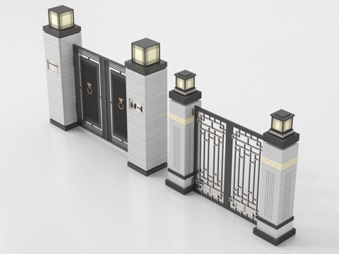  新中式庭院门 户外庭院门 别墅大门3d模型 