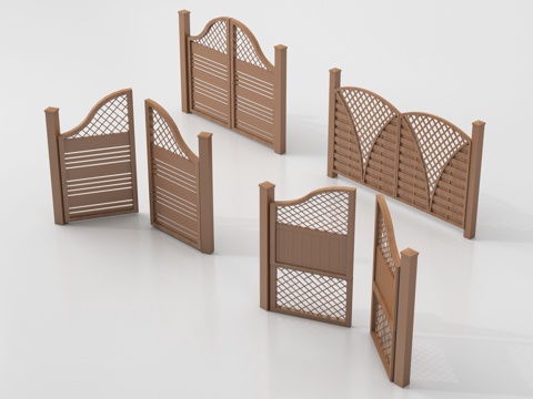  新中式庭院门 格栅门 木栅栏 围栏3d模型 