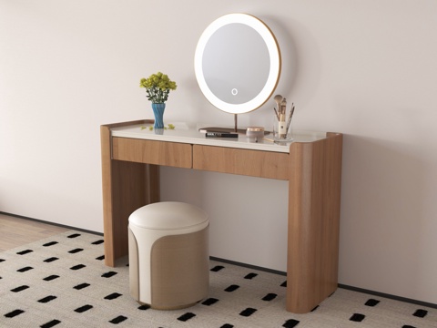  现代梳妆台 化妆镜 化妆品3d模型 