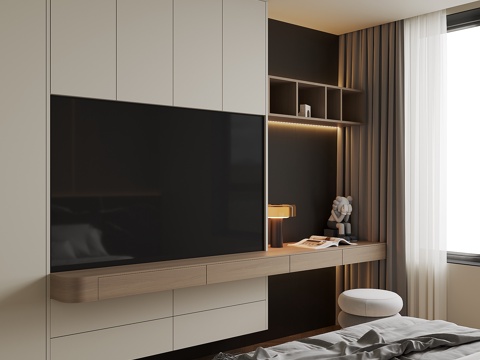  现代书桌一体衣柜3d模型 