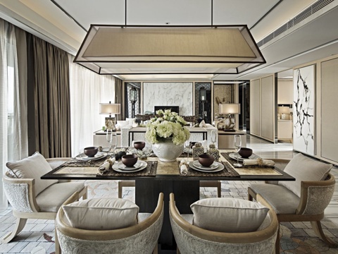  轻奢新中式别墅 样板间 最新全套施工图 效果图合集cad施工图 