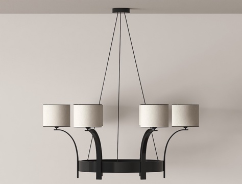  现代吊灯 黑色金属吊灯 布艺灯罩灯 客厅吊灯 四头吊灯3d模型 