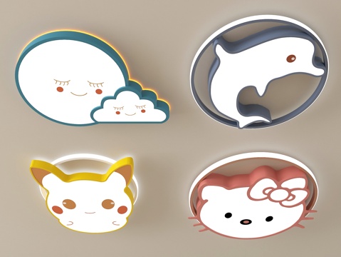 现代儿童卡通动物造型吸顶灯su模型