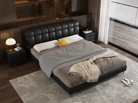  现代卧室 双人床3d模型 