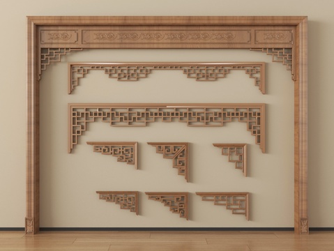  新中式门套垭口  门楣 挂落3d模型 