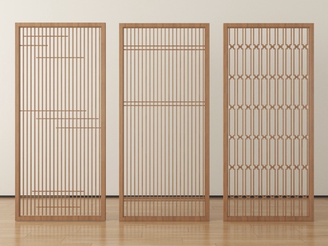 新中式屏风隔断 花格屏风隔断 格栅屏风su模型