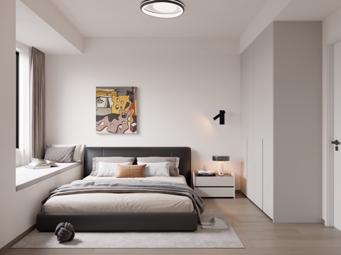 现代极简黑白灰卧室su模型