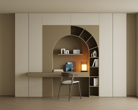  现代书桌一体柜su模型 