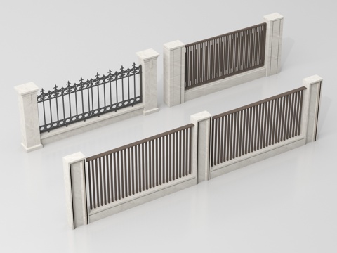  现代围栏护栏 围墙 别墅围墙 小区围墙3d模型 