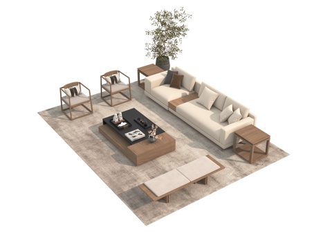  新中式沙发组合3d模型 