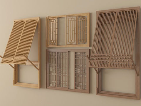  新中式镂花窗 平开窗 推拉窗 折叠窗 上下折叠窗3d模型 