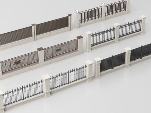  现代围栏护栏 围墙 别墅围墙 小区围墙3d模型 