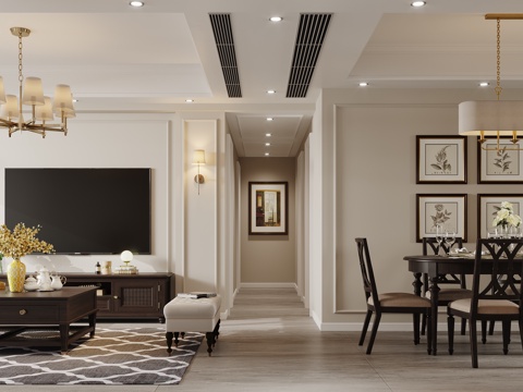  美式客餐厅3d模型 