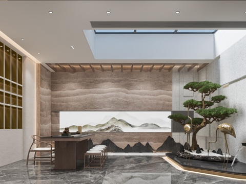  新中式茶室餐桌椅3d模型 