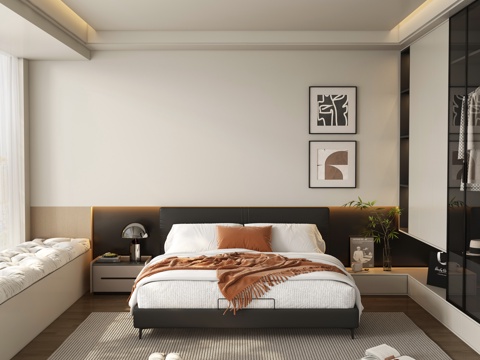  现代卧室 双人床3d模型 