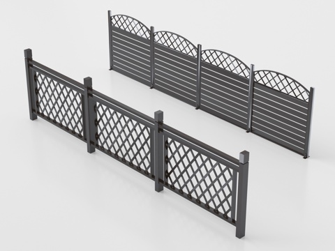  新中式栏杆护栏 栅栏围栏 铁艺围栏护栏su模型 