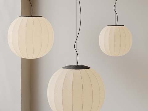  侘寂风吊灯组合 灯笼 纸灯 野口勇吊灯 西瓜吊灯3d模型 