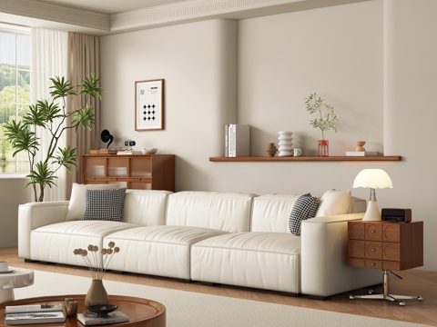  侘寂奶油风客厅3d模型 