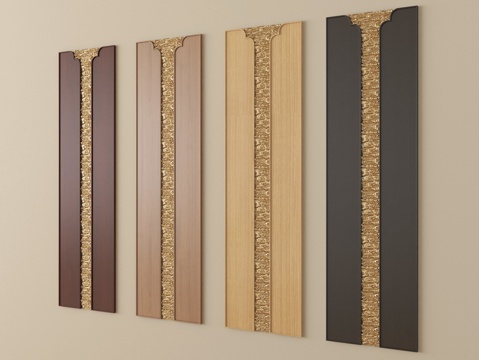 新中式雕花护墙板 云纹雕花实木背景墙板su模型