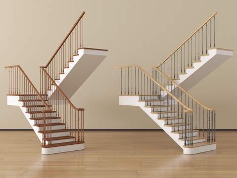 现代楼梯 扶手梯 楼梯栏杆 护栏 转角楼梯su模型